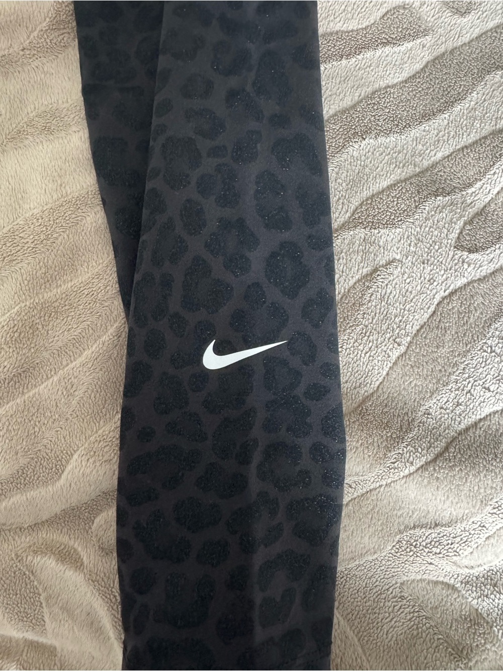 Nike Black Leopard-Print Kids Leggings with White Swoosh